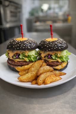 Duo mini burger de vită cu cartofi + băutură