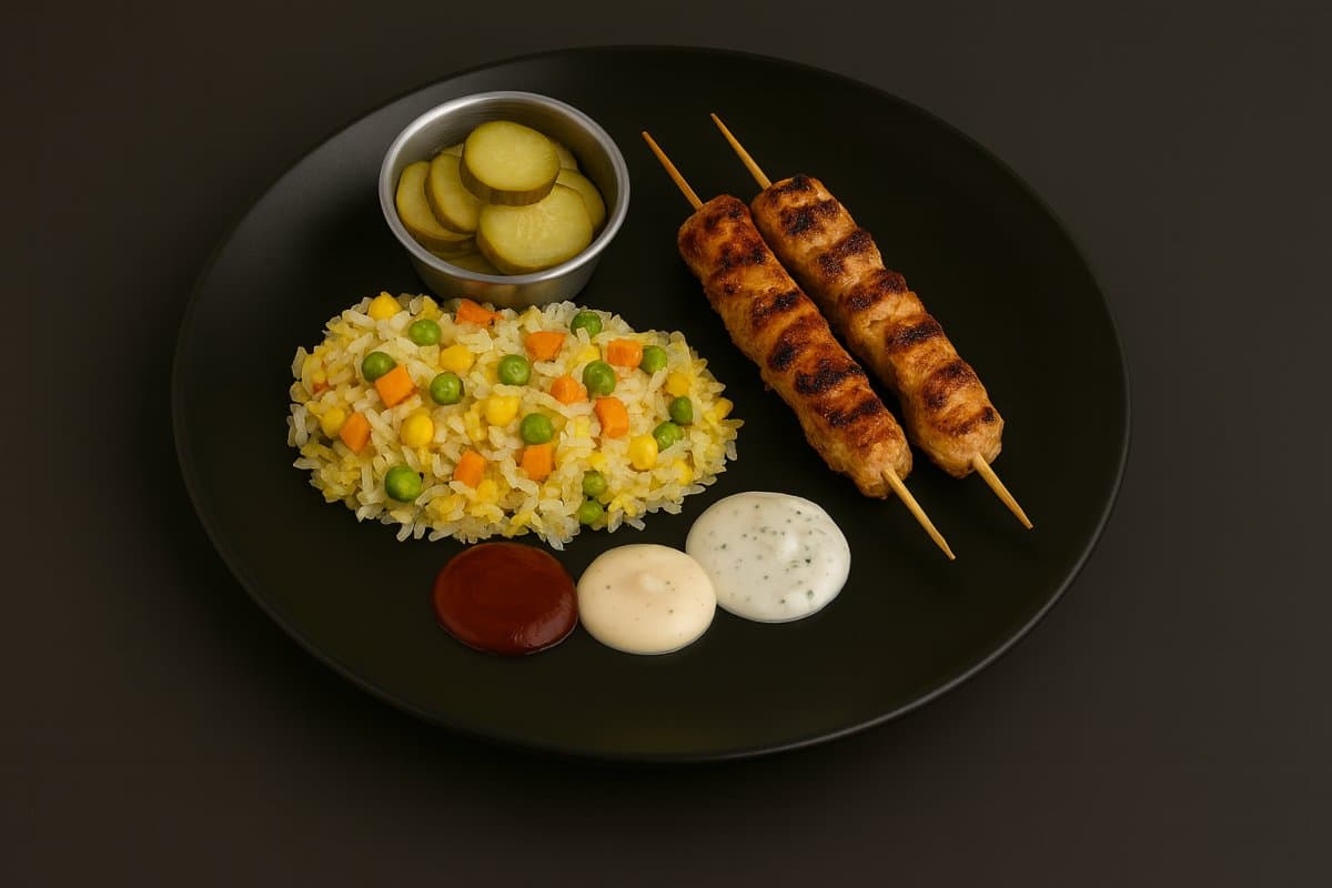 Souvlaki de porc cu garnitură